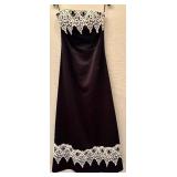 LL - Jessica McClintock Black and White Strapless Dress Size 6 with Lace Trim