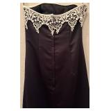 LL - Jessica McClintock Black and White Strapless Dress Size 6 with Lace Trim