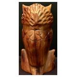 LL - Mid-Century Modern Hand Carved Wooden Owl Figurine