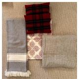LL - Home Textiles Set: 2 Pottery Barn Plaid Pillows, Brahms Mount Throw, Swans Island Gray Blanket, Jon Robshaw Cover