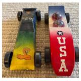 LL - Lot of 8 Wooden Pinewood Derby-Style Race Cars, Up to 7 Inches Long