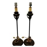 LL - Pair of 22.5 Inch Black Metal Table Lamps with Hammered Base