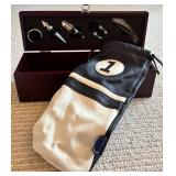 LL - Deluxe Wine Gift Set with Wooden Box and Black-White Wine Bag