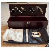 LL - Deluxe Wine Gift Set with Wooden Box and Black-White Wine Bag
