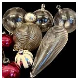 LL - Collection of Vintage Glass Ornaments in Assorted Sizes and Colors