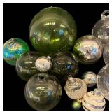 LL - Collection of Vintage Glass Ornaments in Assorted Sizes and Colors