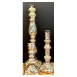 LL - Christmas Decor Set with Mercury Glass Candle Holders, Tabletop Tree, and Silver Orbs