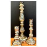 LL - Christmas Decor Set with Mercury Glass Candle Holders, Tabletop Tree, and Silver Orbs