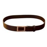 Prada Black Leather Belt with Rectangular Silver Buckle