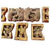 Collection of 6 Antique Hand-Carved Gilt Wood Architectural Fragments