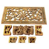 Collection of 6 Antique Hand-Carved Gilt Wood Architectural Fragments