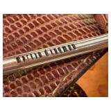 Mens Lizard Embossed Brown Leather Belt with Silver Buckle