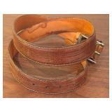 Mens Lizard Embossed Brown Leather Belt with Silver Buckle