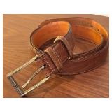 Mens Lizard Embossed Brown Leather Belt with Silver Buckle