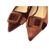 C.Paravano Brown Velvet Pointed Toe Flats Size 40.5
