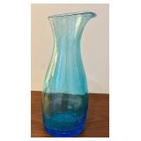 Hand Blown Blue Glass Wine Carafe, 12 Inch