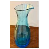 Hand Blown Blue Glass Wine Carafe, 12 Inch