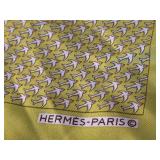 Hermes Paris Silk Pocket Square with Airplane and Bird Pattern