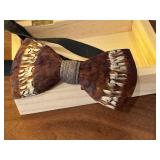 Brackish Coosaw Feather Bow Tie with Pheasant and Quail Feathers in Box