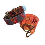 Set of 2 Island Company and Needlepoint Canvas Belts with Brass and Leather Accents