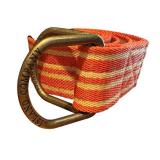 Set of 2 Island Company and Needlepoint Canvas Belts with Brass and Leather Accents