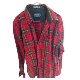 Pendleton Tall Lodge Shirt Red Green Plaid Virgin Wool Size XL