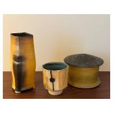Set of 3 Signed Studio Pottery Vessels by Maren Kloppman, Jeff Ostrich, and DA