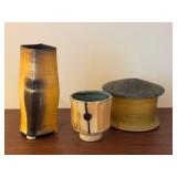 Set of 3 Signed Studio Pottery Vessels by Maren Kloppman, Jeff Ostrich, and DA