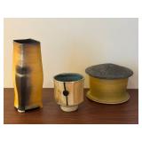 Set of 3 Signed Studio Pottery Vessels by Maren Kloppman, Jeff Ostrich, and DA