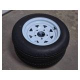 (2) New Qind 4.80-12 Trailer Tires on 5 Bolt White Spoke Wheels