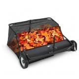 Garvee 48" Lawn Sweeper Tow Behind, Heavy Duty Yard Sweeper Pull Behind with 25 Cu.Ft Large Hopper & Adjustable Sweeping Height, Universal Leaf Grass Collector for Tractor ATV UTV, Black