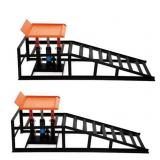 Garvee 5 Ton Hydraulic Car Ramps Heavy Duty Vehicle Lift With Reflective Strips For Night Use Adjustable Height 9.8"-15" Portable Auto Service Ramps Black