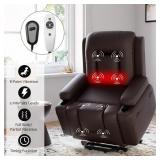 Garvee Power Lift Recliner Chair with Heat & Massage, Adjustable 3 Positions & Cup Holders, PU Leather Electric Lift Chair Designed for Mobility Aid Elderly Relaxation, Coffee