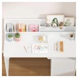 Garvee Kids Study Desk with Chair, Wooden Children Study Table, Kids Desk & Chair Sets with Hutch and Storage Cabinet for 3-12 Year Old, Student Writing Desk for Kids Bedroom & Study Room (White)