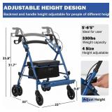 Garvee 2-in-1 Rollator Walker & Transport Wheelchair | 300lbs Capacity | Adjustable Height Mobility Aid for Seniors with Padded Seat & Foldable Footrest, Blue