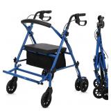 Garvee 2-in-1 Rollator Walker & Transport Wheelchair | 300lbs Capacity | Adjustable Height Mobility Aid for Seniors with Padded Seat & Foldable Footrest, Blue