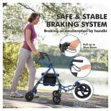 Garvee 2-in-1 Rollator Walker & Transport Wheelchair | 300lbs Capacity | Adjustable Height Mobility Aid for Seniors with Padded Seat & Foldable Footrest, Blue