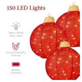 3-Piece Hanging Pop-Up Ornaments Outdoor Christmas Decor, LED Lights (Red)