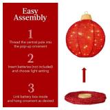 3-Piece Hanging Pop-Up Ornaments Outdoor Christmas Decor, LED Lights (Red)