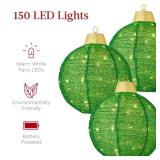 3-Piece Hanging Pop-Up Ornaments Outdoor Christmas Decor, LED Lights (Green)