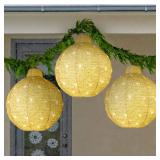 3-Piece Hanging Pop-Up Ornaments Outdoor Christmas Decor, LED Lights (Gold)