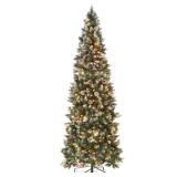 6ft Pre-Lit Partially Flocked Pencil Christmas Tree w/ Pine Cones, Metal Stand