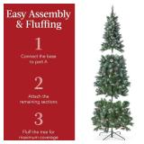 6ft Pre-Lit Partially Flocked Pencil Christmas Tree w/ Pine Cones, Metal Stand