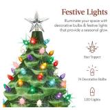 XL Pre-Lit Ceramic Christmas Tree Decoration w/ LED Light, Timer - 24in