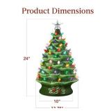 XL Pre-Lit Ceramic Christmas Tree Decoration w/ LED Light, Timer - 24in
