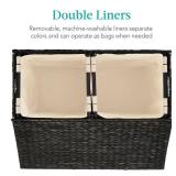 Large Water Hyacinth Double Laundry Hamper Basket w/ 2 Liner Bags (Black)