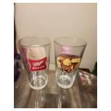 2 Vintage Miller High Life beer glasses.