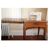 Singer Sewing Machine with Mid-Century Wooden Cabinet Table