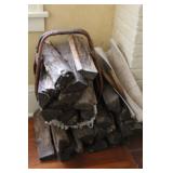 Firewood Set with Wicker Log Holder and Canvas Carrying Mat