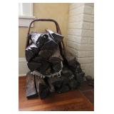 Firewood Set with Wicker Log Holder and Canvas Carrying Mat